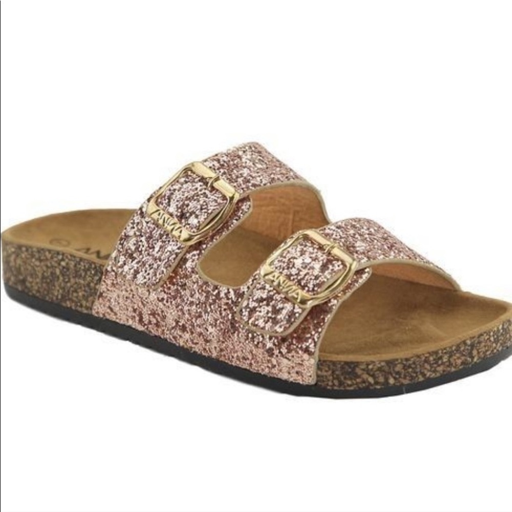 Rose Gold Glitter Double Strap Sandals
